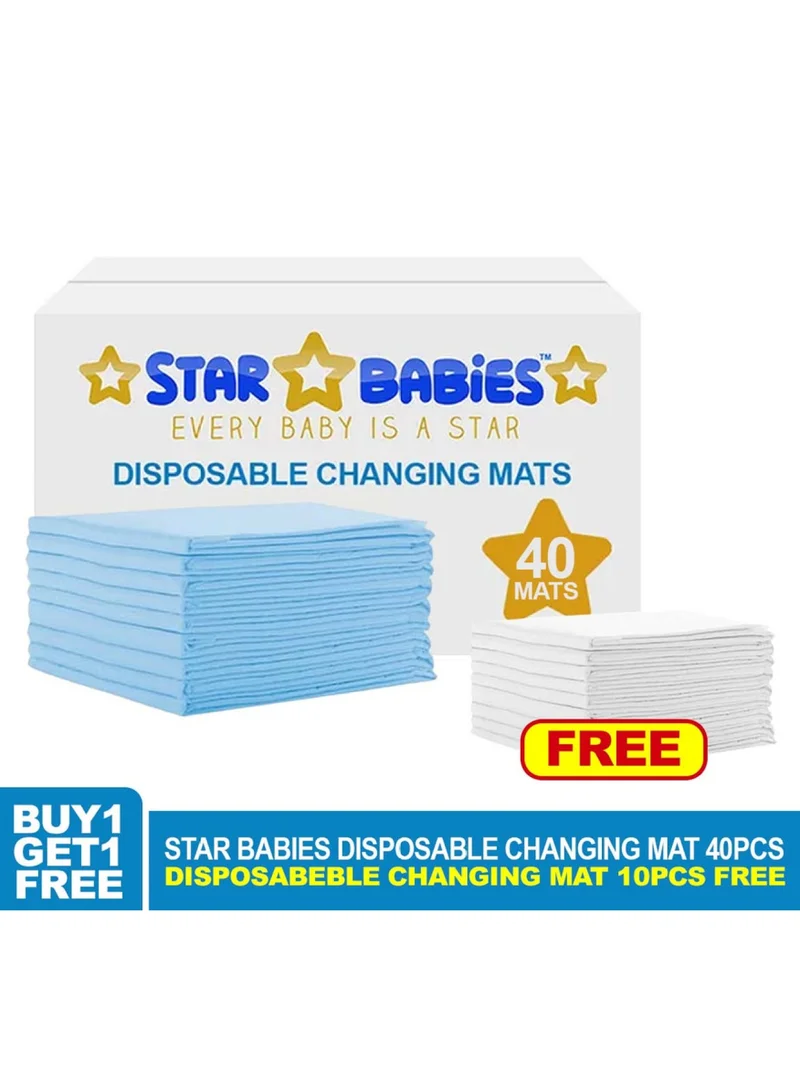 STAR BABiES Star Babies Disposable Changing Mats Pack Of 40-Blue With Free 10Pcs Disposable Changing Mat White